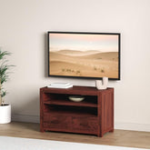 ONIJA Sheesham Wood TV Cabinet/TV Unit/Entertainment Center Table with Two Drawer Open Shelves in Natural Finish